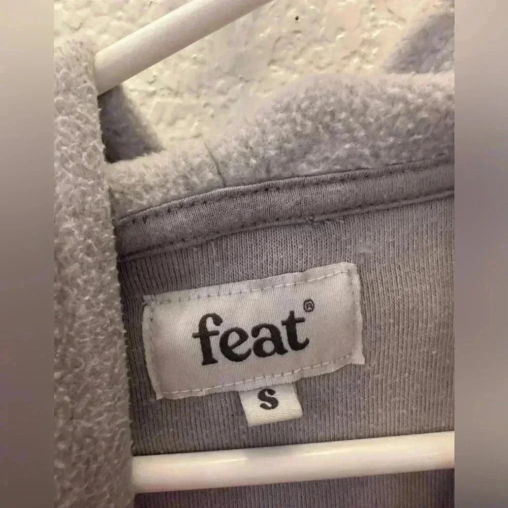 Feat Blue/Grey Sherpa Fleece Hoodie Size Small Soft and Cozy Pullover Overzized - Picture 2 of 4